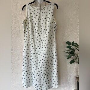 Vintage Talbots white rose print linen dress size 8